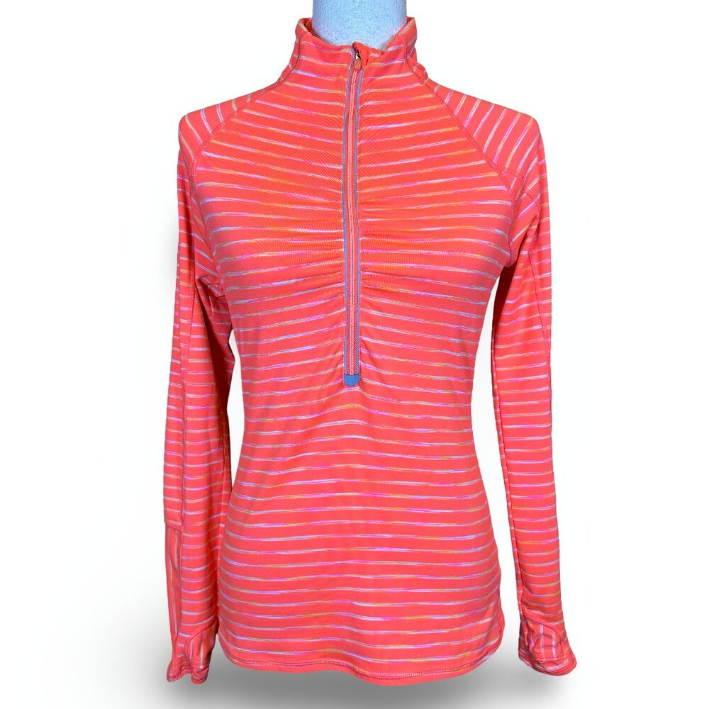 Athleta Women's Half Zip Pullover Activewear Top Summer Orange‎ Stripe Small EUC